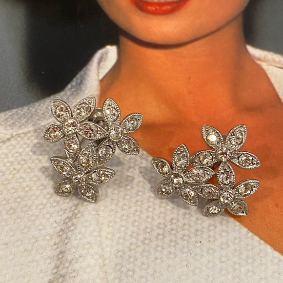 Silver Floral Crystal Earrings